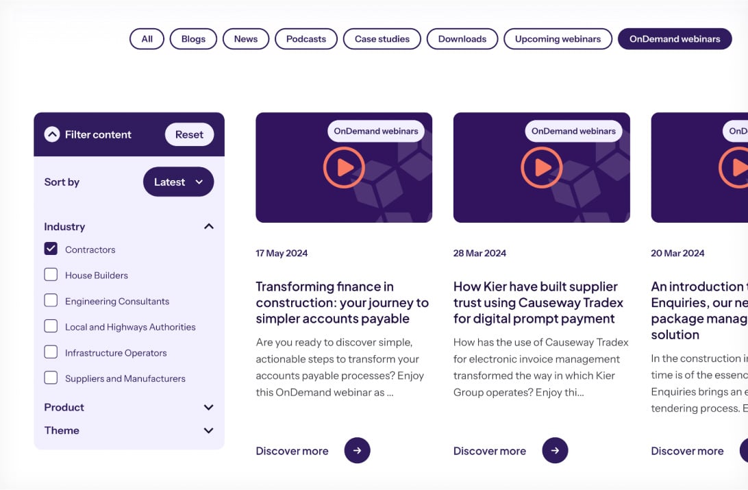 Causeway content hub filtering