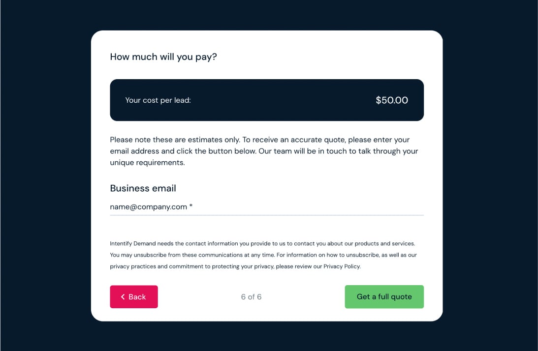 Intentify Demand interactive calculator final calculation