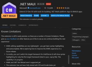 Known Limitations in Stable Version of .NET MAUI Extension for VS Code