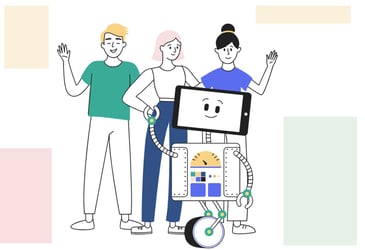 What does it mean to be a better employer? - image of 3 people and Artie the robot in a team