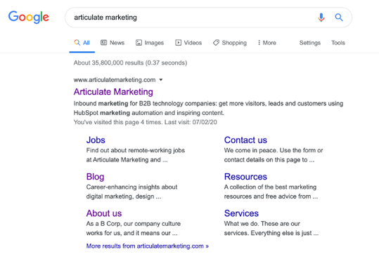 Articulate Marketing rich snippet