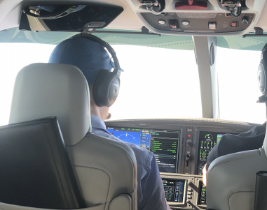 Matthew Stibbe flying a plane